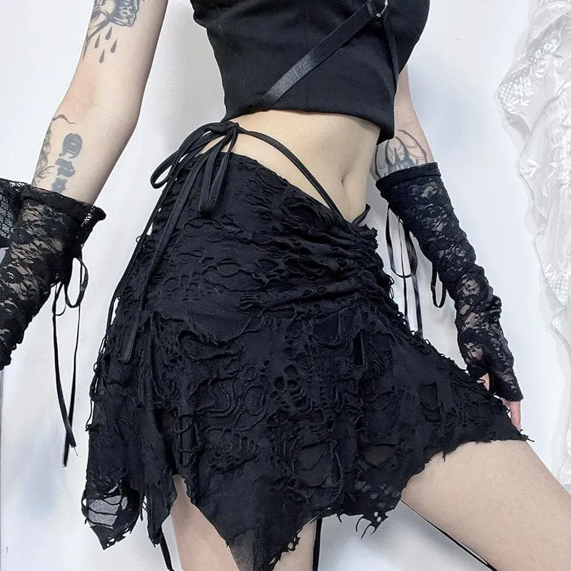Ruched ripped knotted textured mini skirt