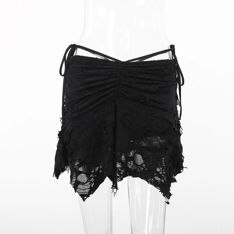 Ruched ripped knotted textured mini skirt