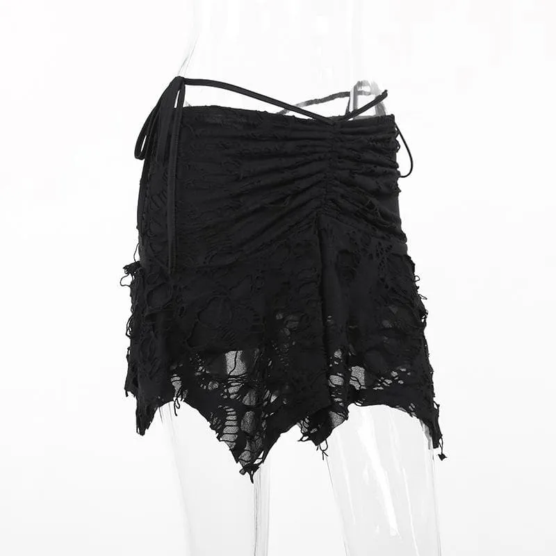 Ruched ripped knotted textured mini skirt