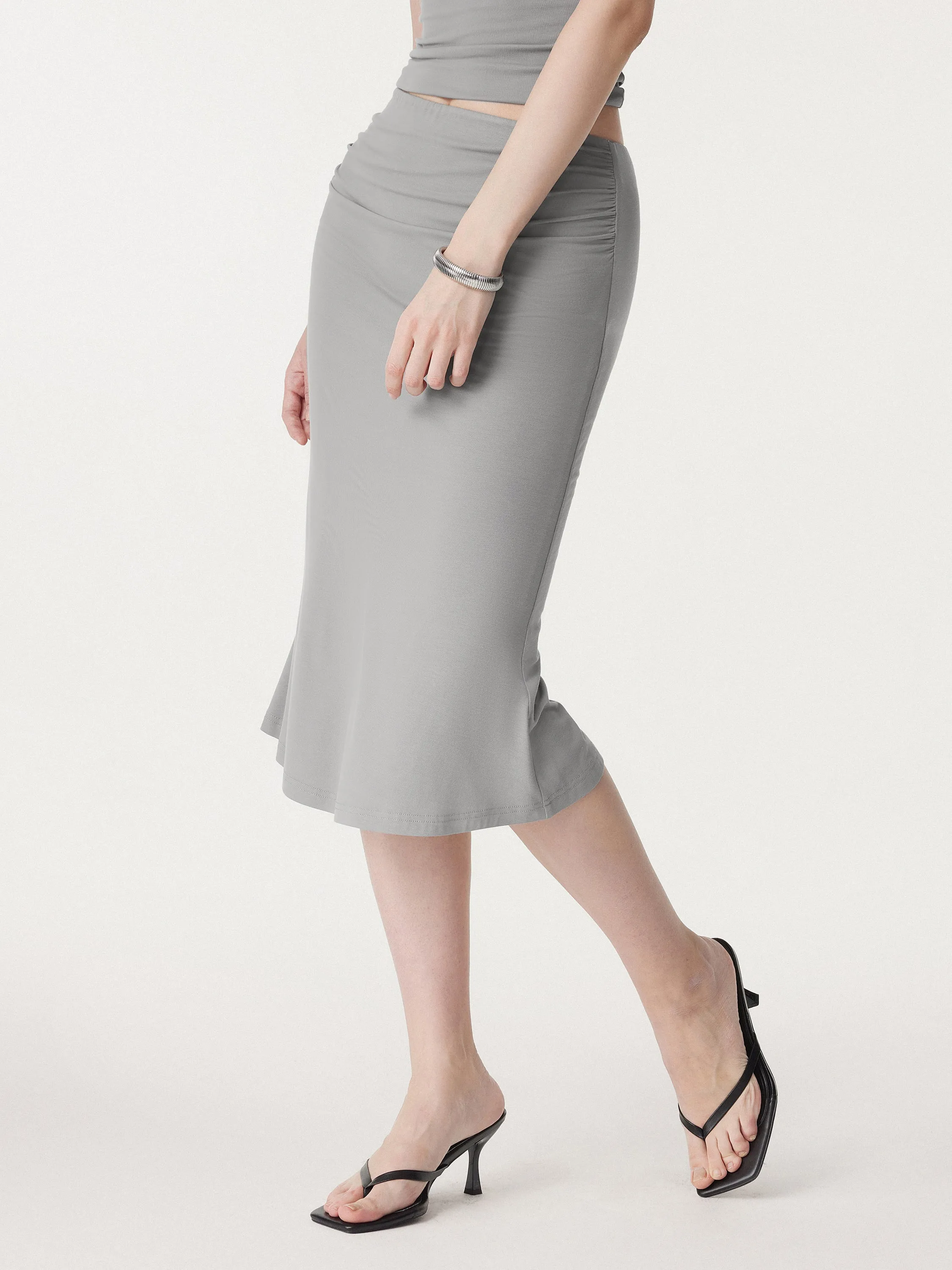 Ruched Side Mermaid Midi Skirt