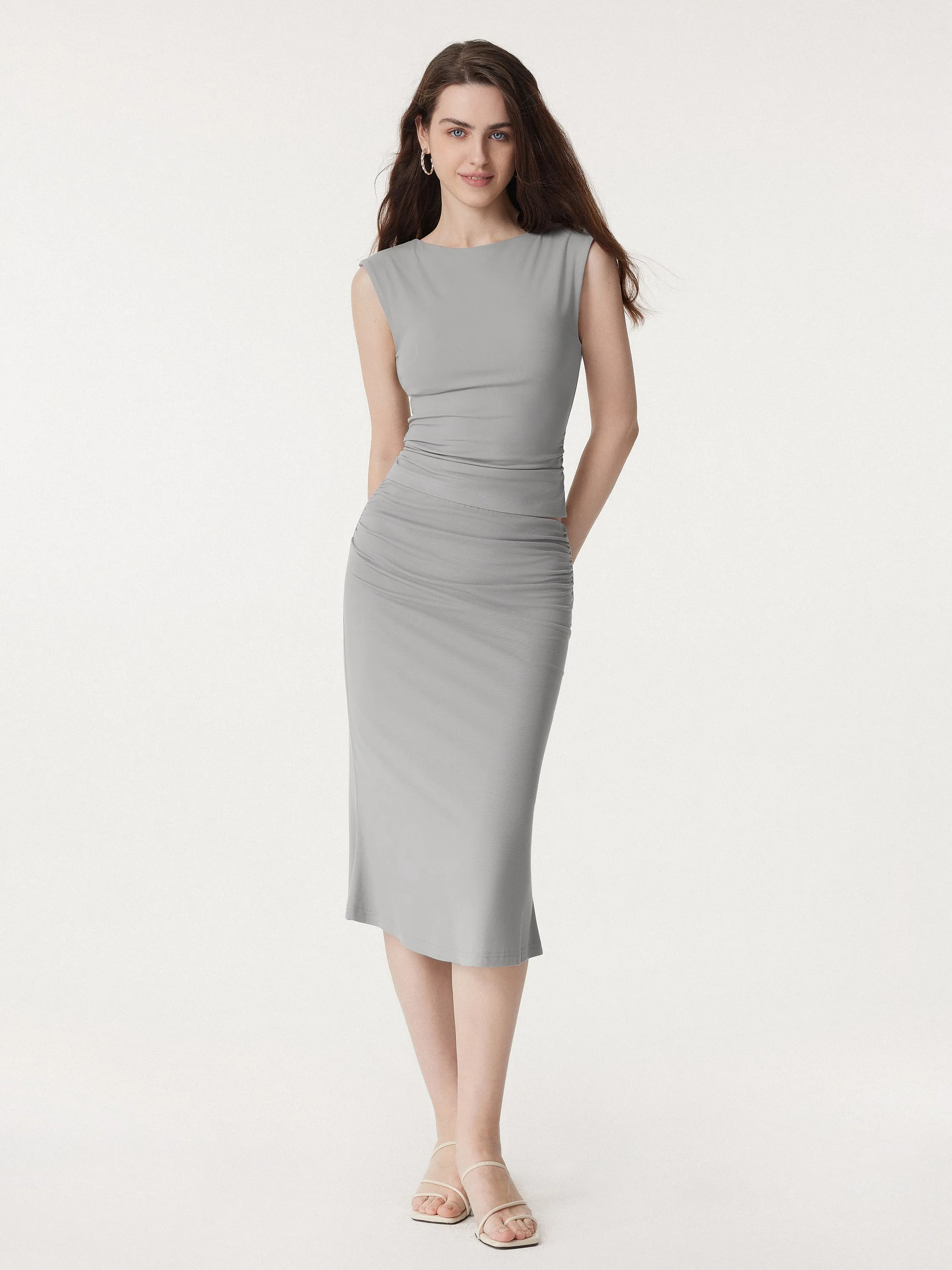 Ruched Side Mermaid Midi Skirt
