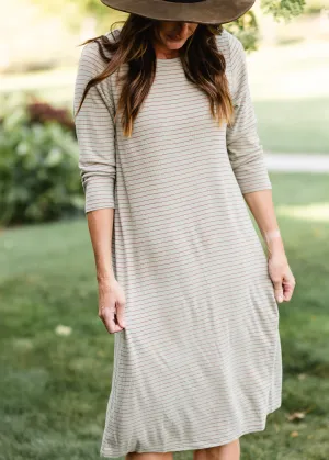 Sage Striped Comfy T-Shirt Midi Dress - FINAL SALE