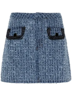 SELF PORTRAIT RIPPED DENIM MINI SKIRT