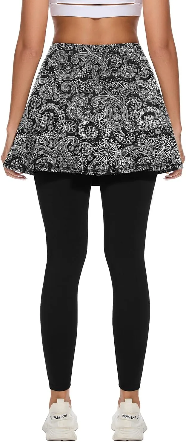 Soneven Tennis Skirted Leggings for Women with Pockets Crossover Ruffle Pleated Golf Skort Active Yoga Leggings with Skirts