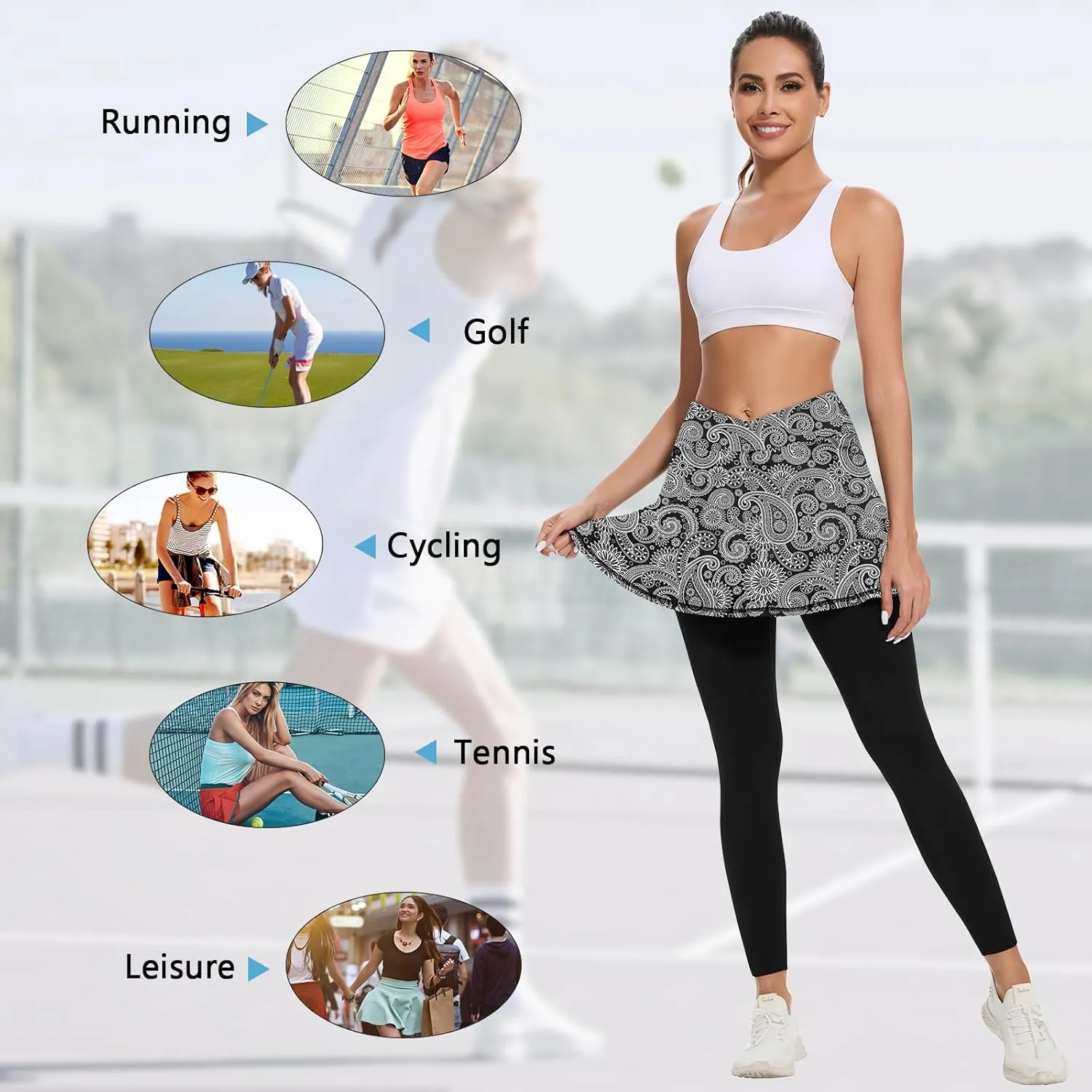 Soneven Tennis Skirted Leggings for Women with Pockets Crossover Ruffle Pleated Golf Skort Active Yoga Leggings with Skirts