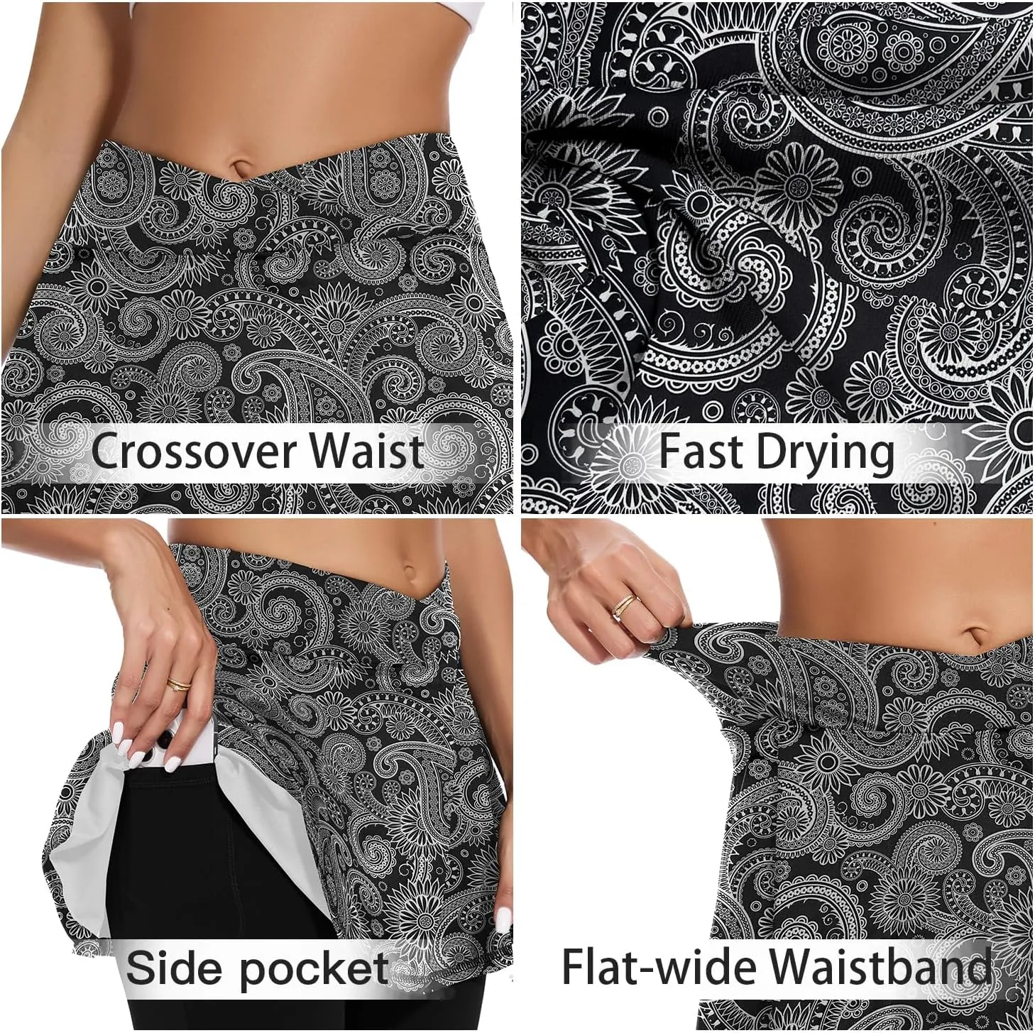 Soneven Tennis Skirted Leggings for Women with Pockets Crossover Ruffle Pleated Golf Skort Active Yoga Leggings with Skirts