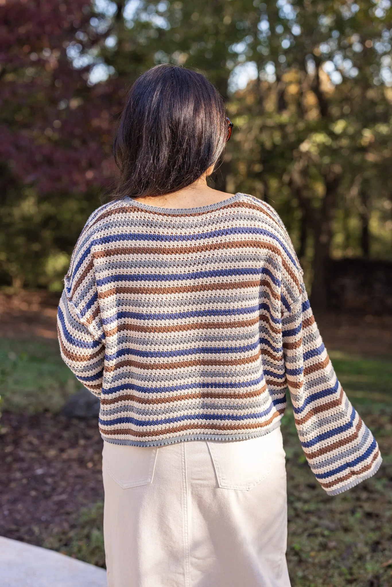 Striped Bliss Navy Crochet Sweater