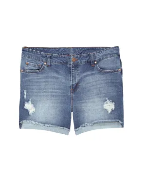 Sunnyside Distressed Short with Cuffed Fray Hem | Medium Wash