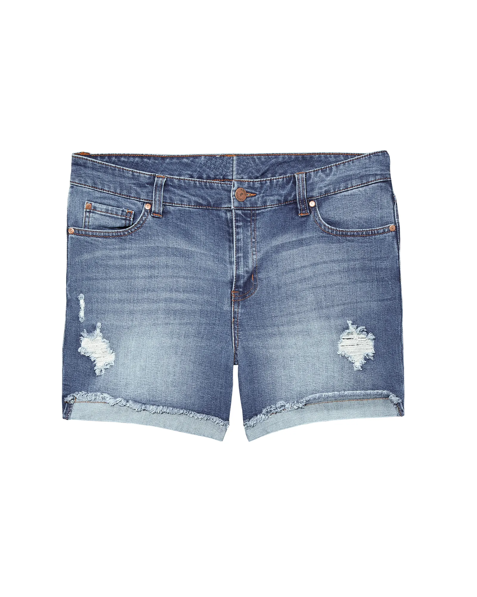 Sunnyside Distressed Short with Cuffed Fray Hem | Medium Wash