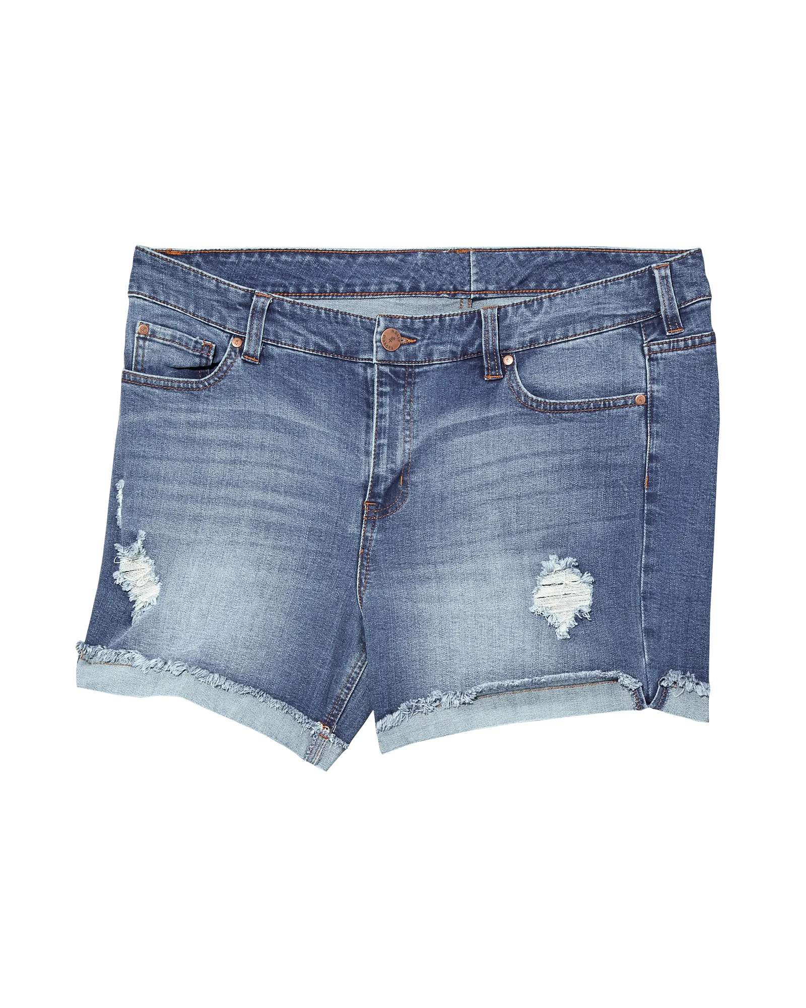 Sunnyside Distressed Short with Cuffed Fray Hem | Medium Wash