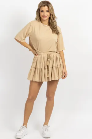 TAUPE CROP   TIER MINI SKORT SET