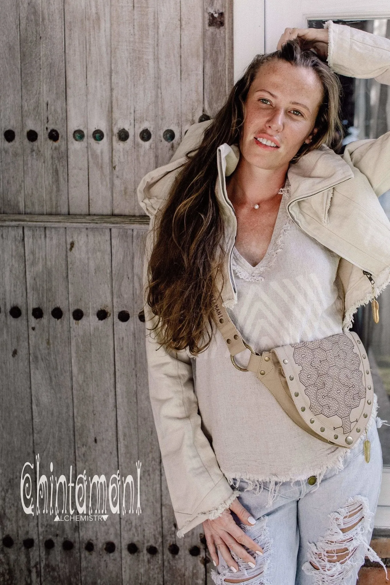 V Neck Rayon Linen Tank Top with Geometric Print / Grey