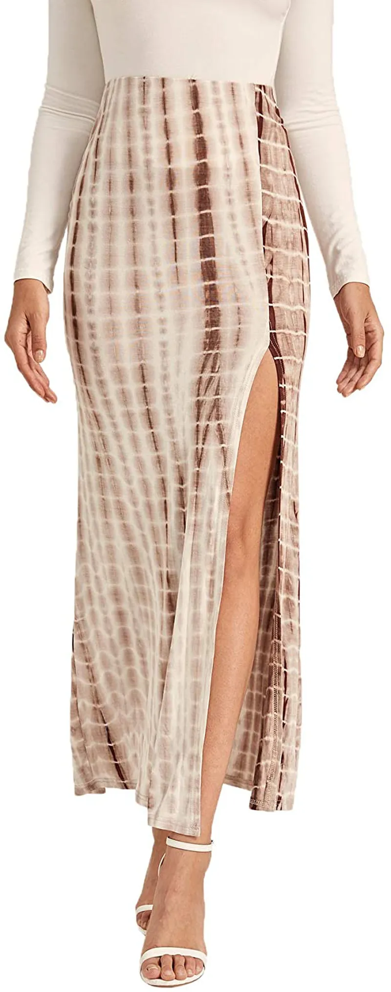 Verdusa Women's Solid Color High Waist Side Split Maxi Skirt