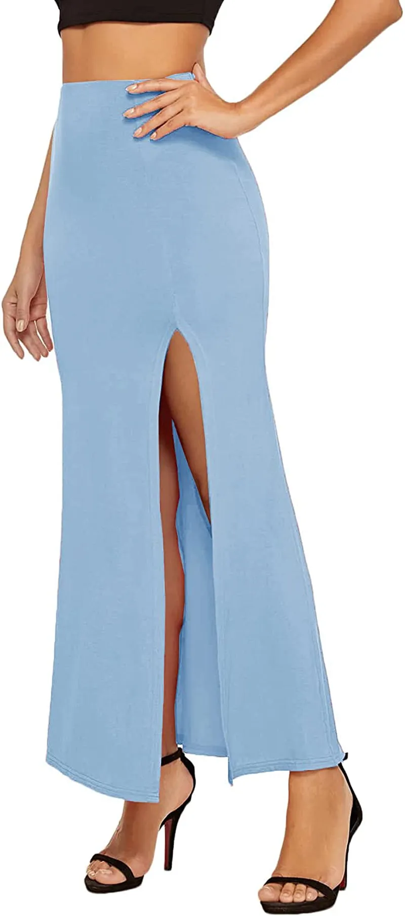 Verdusa Women's Solid Color High Waist Side Split Maxi Skirt