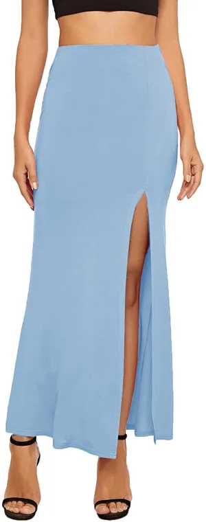 Verdusa Women's Solid Color High Waist Side Split Maxi Skirt