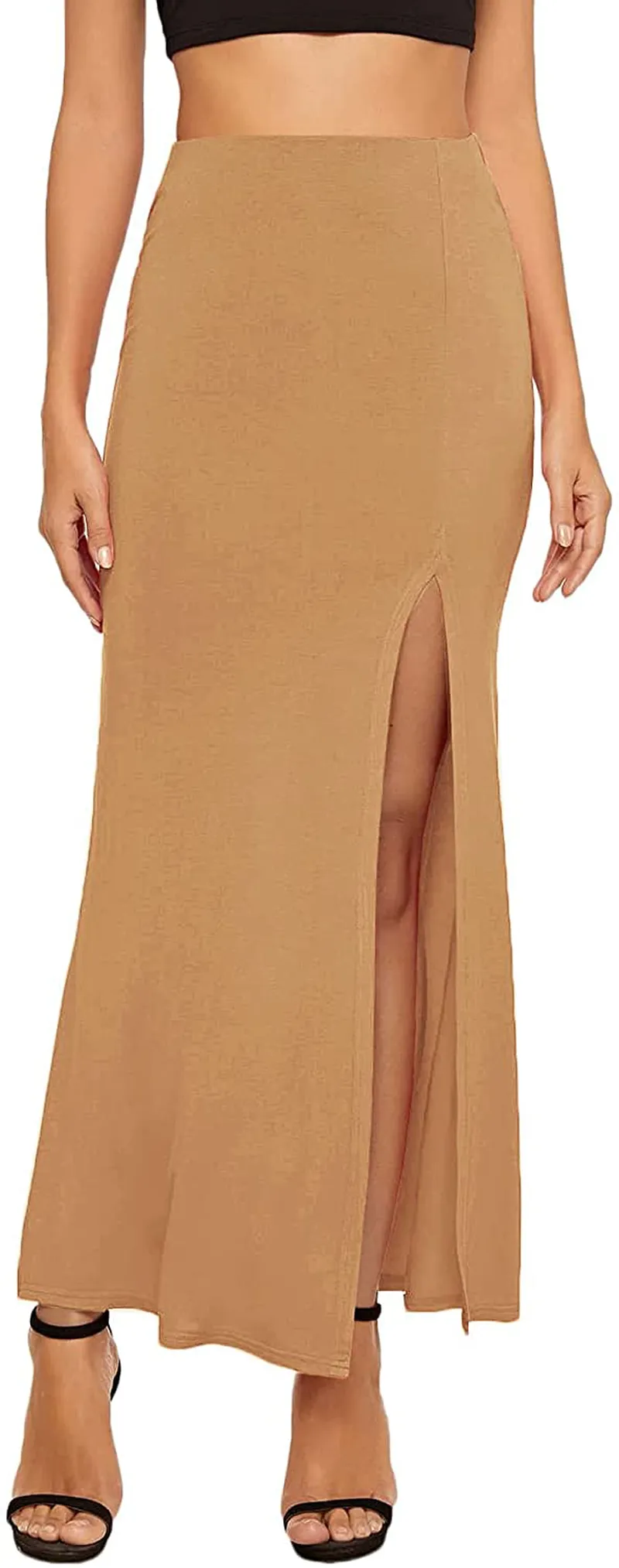 Verdusa Women's Solid Color High Waist Side Split Maxi Skirt
