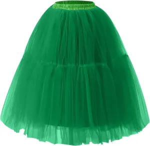 Women Mesh Splice Midi Skirts Elastic Waist Tulle Skirt A-Line Swing Knee Length Babydoll Peplum Trendy Prom Dress