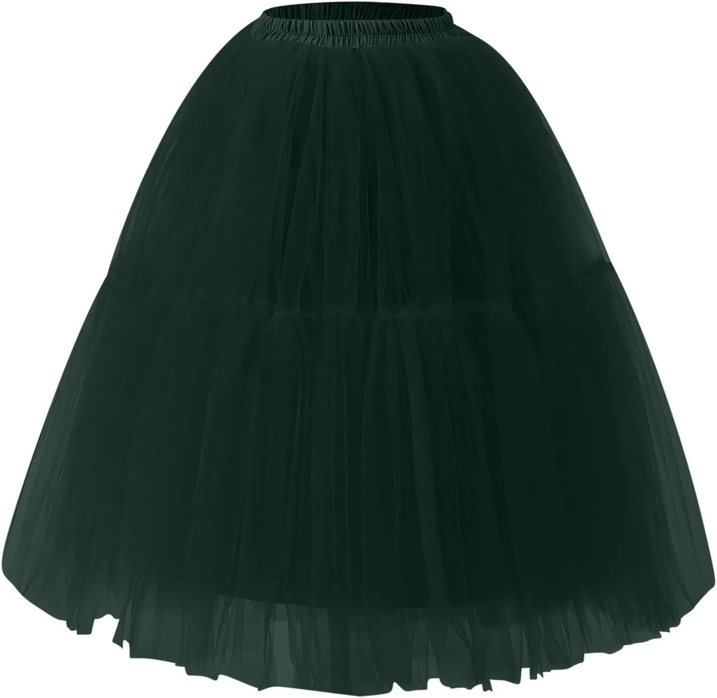 Women Mesh Splice Midi Skirts Elastic Waist Tulle Skirt A-Line Swing Knee Length Babydoll Peplum Trendy Prom Dress