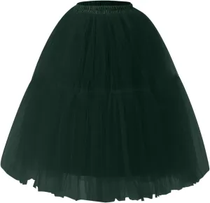 Women Mesh Splice Midi Skirts Elastic Waist Tulle Skirt A-Line Swing Knee Length Babydoll Peplum Trendy Prom Dress