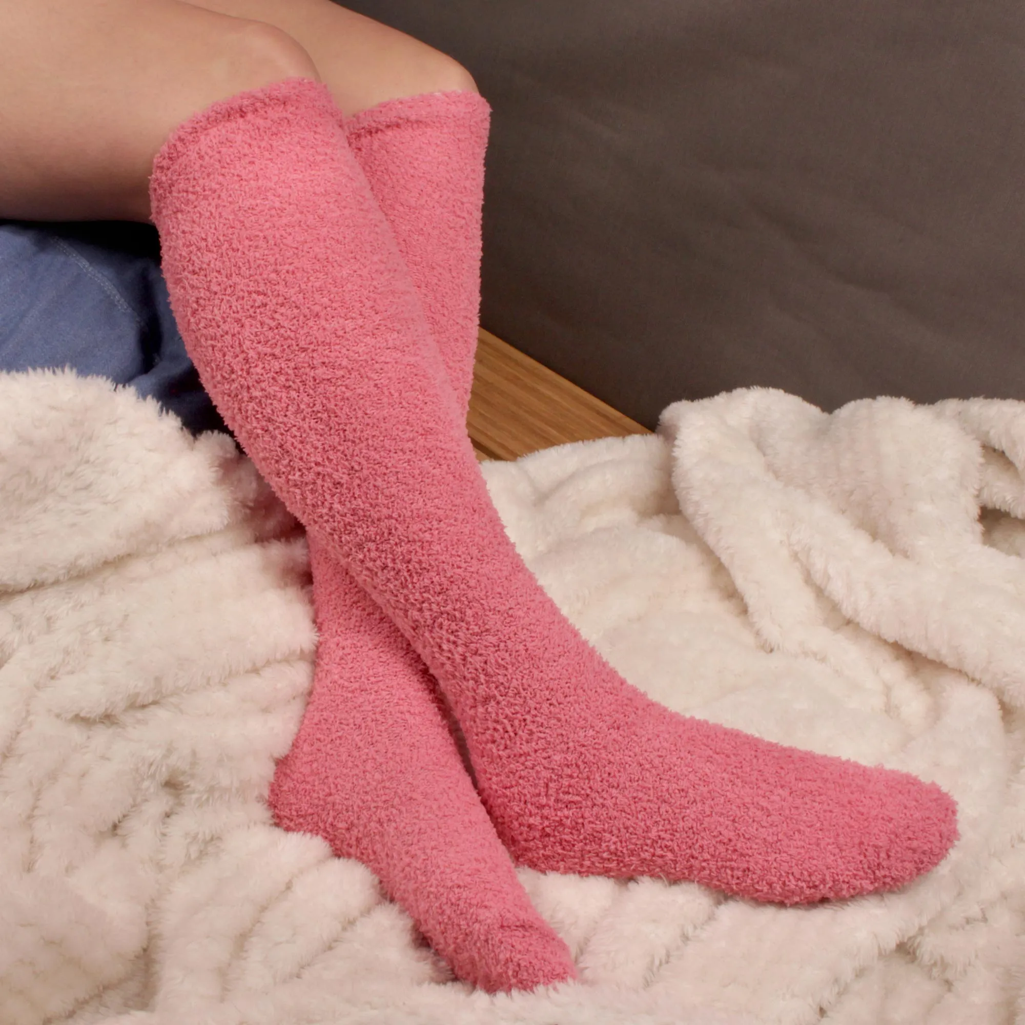 Women's Fuzzy Patterened Knee High Socks