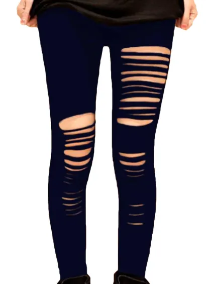 Womens Leggings Black Ripped
