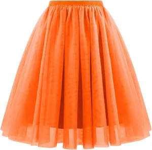 Womens Tulle Skirts Midi Elastic High Waist Pleated Mesh Flowy A-Line Long Skirts